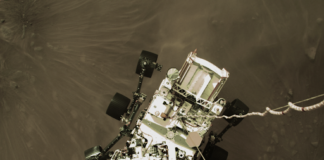 Birdseye view of Perseverance Rover landing on Mars